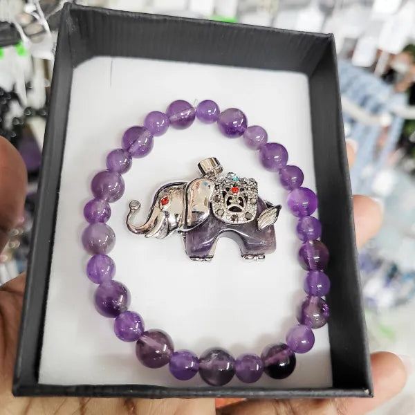 Amethyst Bracelet & Elephant Pendant Set