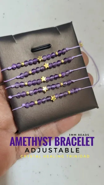 Adjustable Amethyst Bracelets 3mm Beads