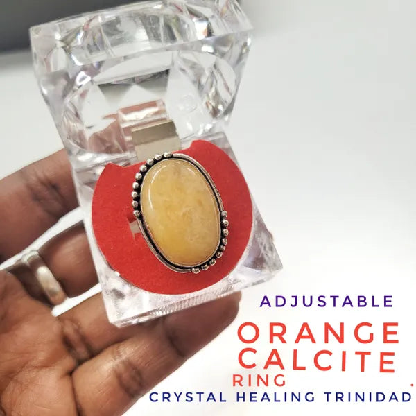 Adjustable Orange Calcite Ring