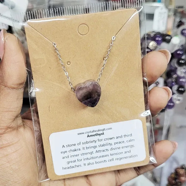 Amethyst Heart Necklace - Stainless Steel