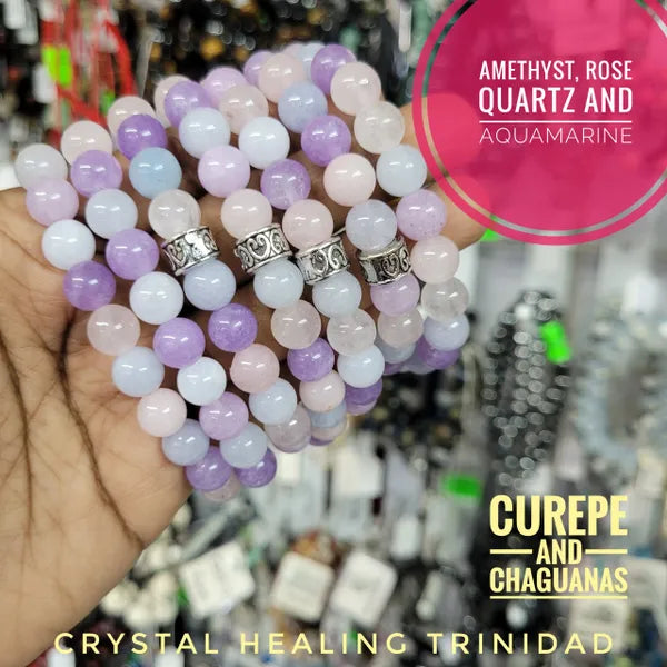 Amethyst, Rose Quartz And Aquamarine Bracelets