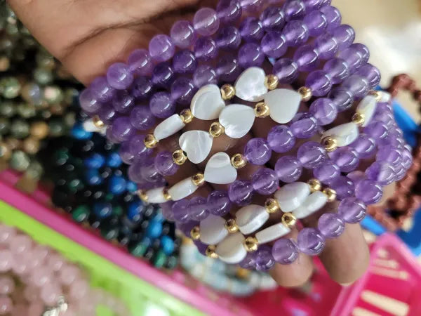 Amethyst and Mother Of Pearl - Stretch Bracelet