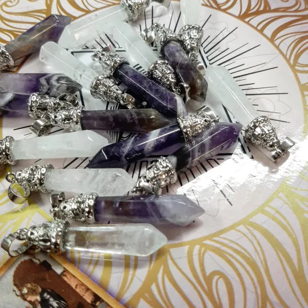 Amethyst or Clear quartz pendants