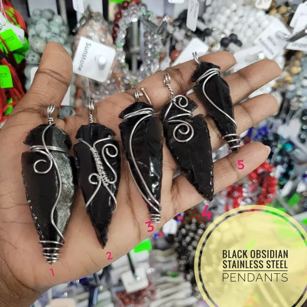 Black Obsidian Pendants Stainless Steel