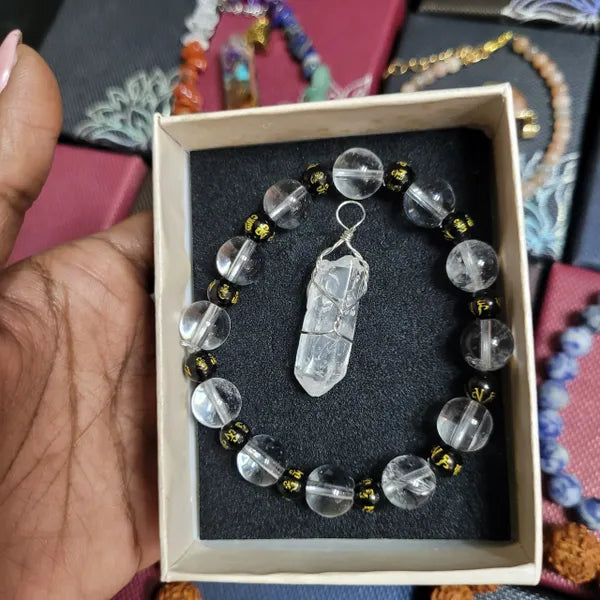 Black Obsidian and Clear Quartz Set