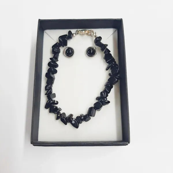 Black Onyx Bracelet And Earring Set