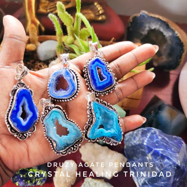 Blue Chunky Druzy Agate Pendants