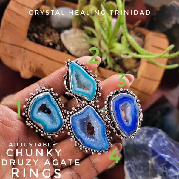 Blue Druzy Agate Rings- Adjustable