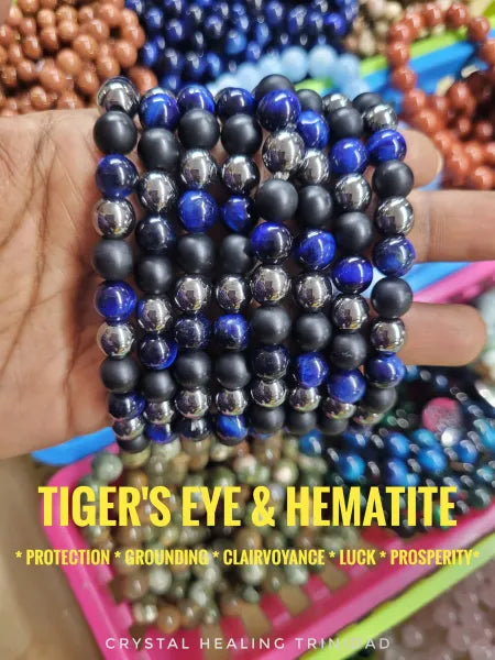 Blue Tigers Eye & Hematite - Stretch Bracelet