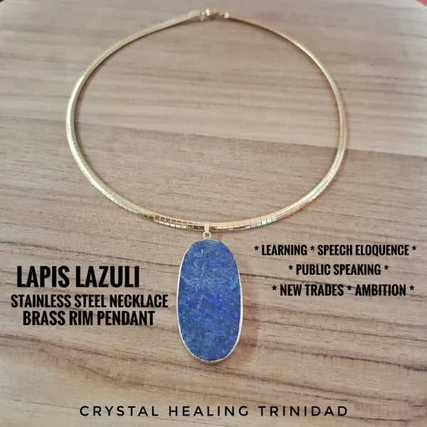 Chunky Lapis Lazuli Pendant With Stainless Steel Necklace