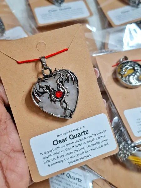 Clear Quartz Dragon Heart Pendant