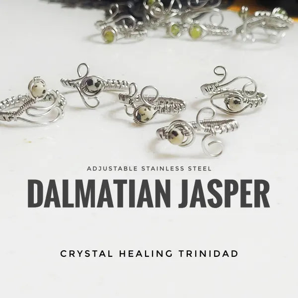 Dalmatian Jasper Ring - Adjustable Stainless Steel