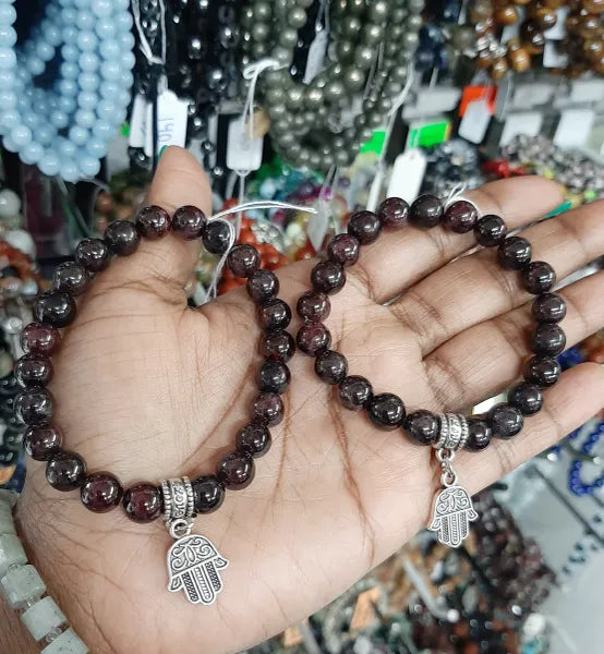 Garnet Bracelet With Hamsa Hand