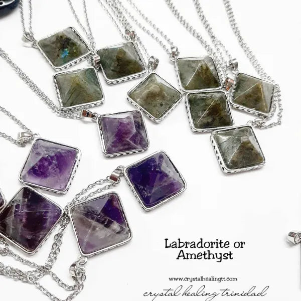 Labradorite/ Amethyst Pyramid Necklace
