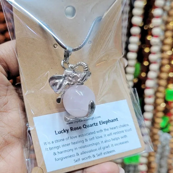 Rose Quartz Lucky Elephant Necklace