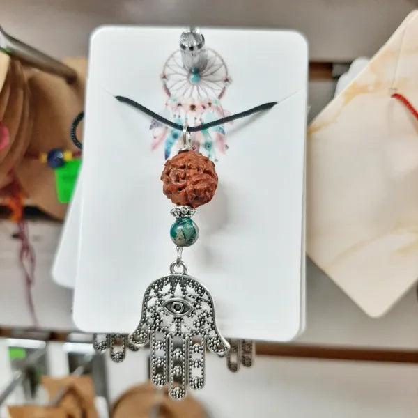 Rudraksha, Ocean Agate And Hamsa Necklace