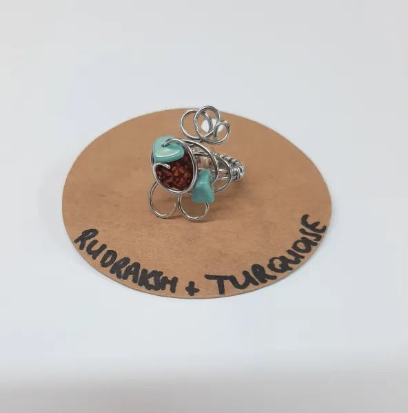 Rudraksha & Turquase -Free Size - Stainless Steel