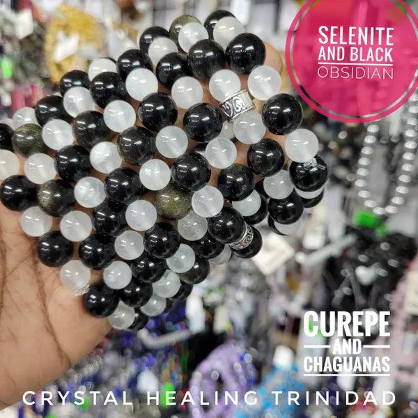 Selenite and Black Obsidian Bracelet