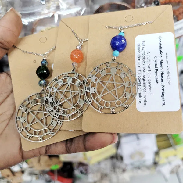 Stainless Steal with Pendant- Constellation,Moon Phases, Pentagram,Crystal Pendant