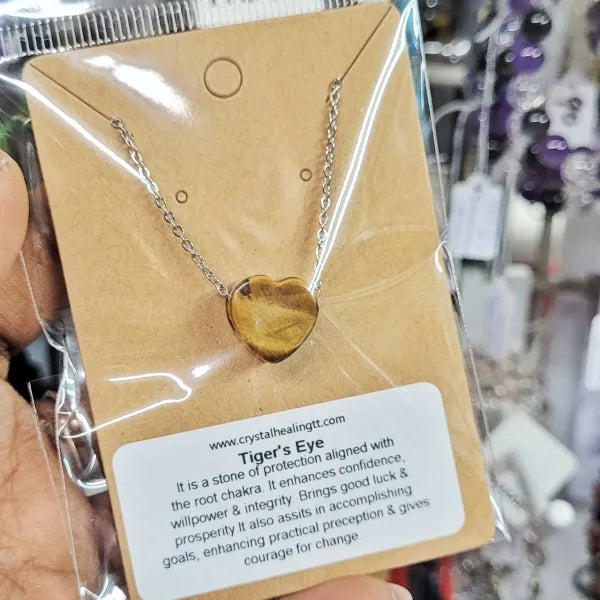 Tiger's Eye Heart Necklace - Stainless Steel