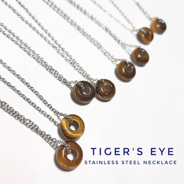 Tiger's Eye Pendant On Stainless Steel Necklace