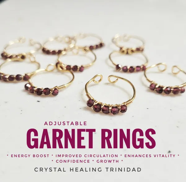 Wire Wrapped Garnet Adjustable Rings